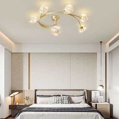 Curly Semi Flush Mount Chandelier 3 Colors Light Nordic Metallic Bedroom Ceiling Light with Glass Shade