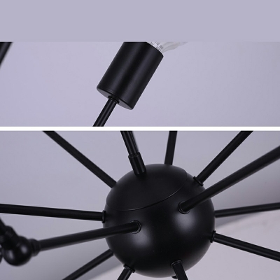 Exposed Bulb Sockets Chandelier Industrial Style Metal Multi Light Sockets Chandelier in Black