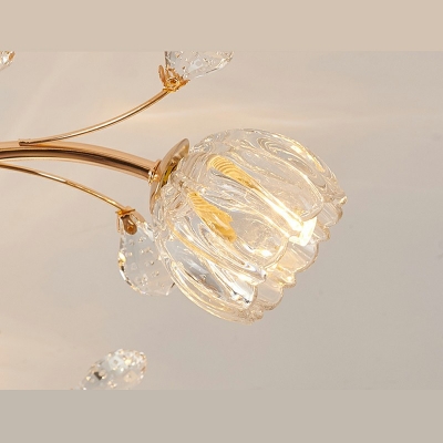 Golden Branch Semi Flush Mount with Clear Crystal Multi Light Modern Semi Flush Light for Bedroom