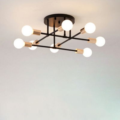 Industrial 6/8 Lights Exposed Bulb Semi Flush Mount Metal Ceiling Light Fixture for Bedroom
