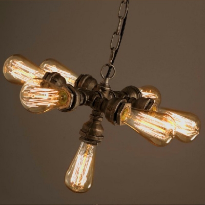 Industrial Living Room Pendant Iron Details 7-Blub 16 Inchs Wide Hanging Lamp with Round Canopy