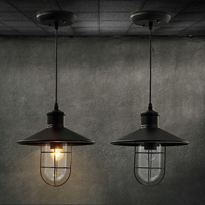 Industrial Retro Cage Pendant Light Metal 1 Light Hanging Lamp in Black