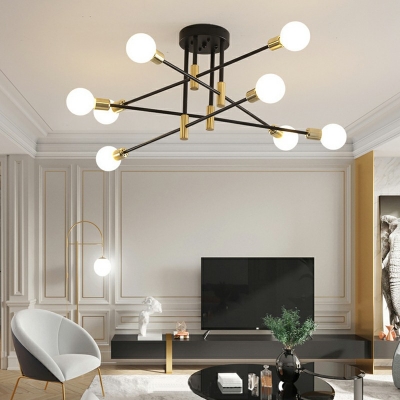 Industrial Style Bare Bulb Semi Flush Mount Metal Ceiling Light for Indoor Room