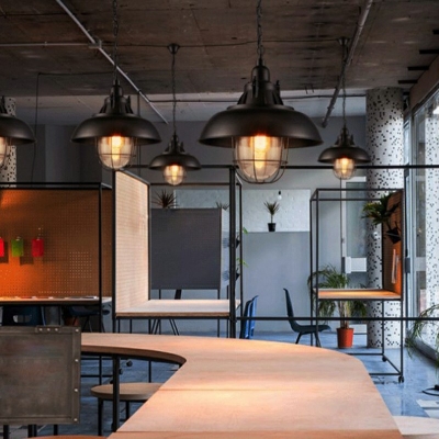 Industrial Style Caged Bar Restaurant Pendant Ceiling Lights Balck Mental Hanging Light