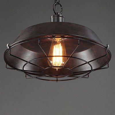 Industrial Style Caged Shade Pendant Light Metal 1 Light Hanging Lamp