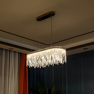 LED Brass Chandelier Simplicity Beveled Crystal Dining Room Round Hanging Light