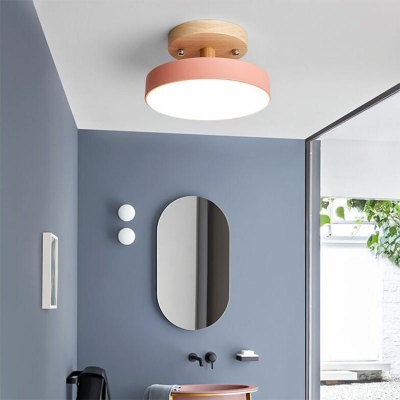 Macaron 1-Bulb Semi-Flush Mount Light LED Metal Circular Ceiling Lamp for Foyer