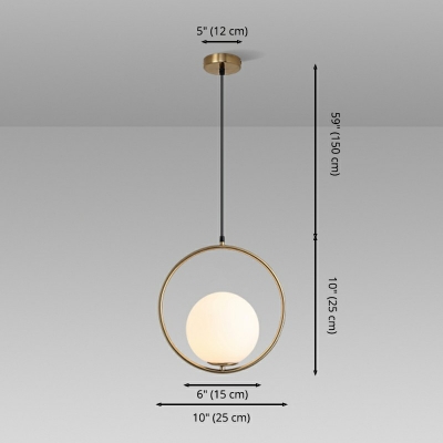 Metal Circle Shade Hanging Light Glass Globe Pendant Light for Bedside