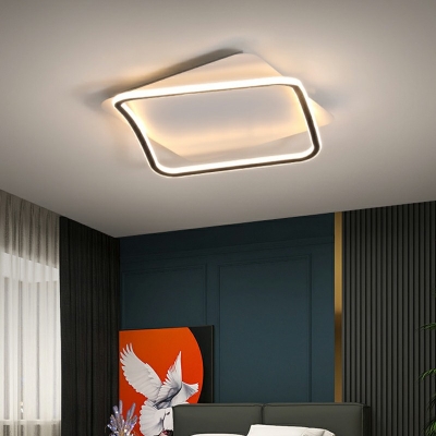 Metal Geometrical Ceiling Light Fixture Simplicity LED Flush Mount Lighting in Black-White