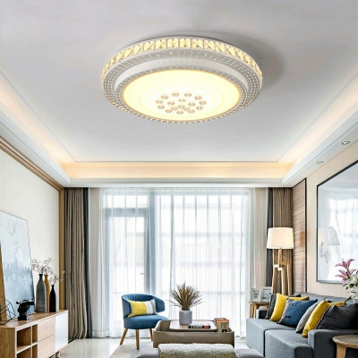 Minimalism Crystal Round Flush Mount LED Light White Ceiling Fixture for Bedroom