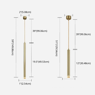 Minimalism Style LED Hanging Light Tube Crystal Suspension Lamp for Kitchen Bar in Gold