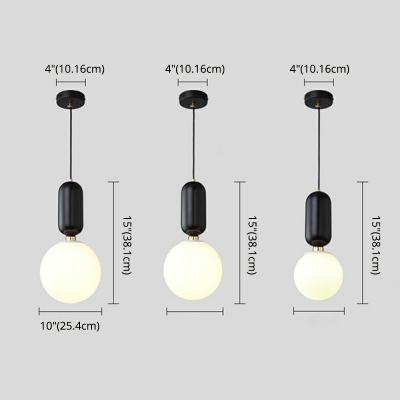Minimalistic Ball Pendulum Light White Glass 1-Bulb Dining Room Suspension Pendant
