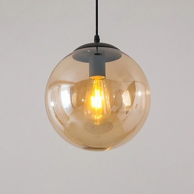 Minimalistic Globe Pendulum Light with Glass Shade Single-Bulb Dining Room Suspension Pendant