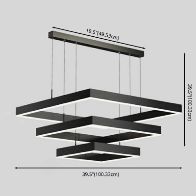 Modern Linear Black Square LED Chandelier Brushed Arcylic Lamp for Sitting Room