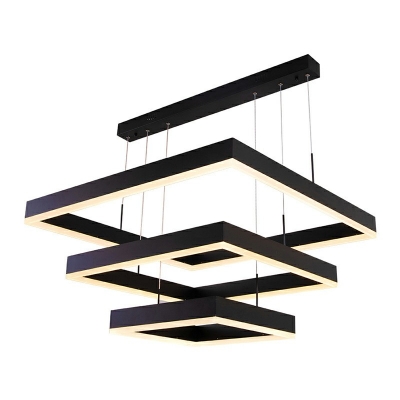 Modern Minimalist Style Square Chandelier Multi-Layer Parallel Metal Pendant Lighting for Living Room