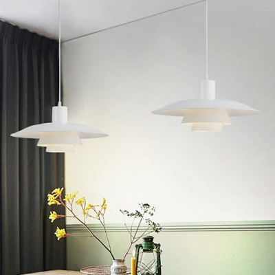 Nordic Style Layered Design Cafe Shop Suspended Hanging Light Fixture in Pure White