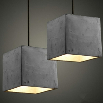 Nordic Style Pendant Light Single Head Geometric Shape Cement Hanging Lamp for Hallway in Grey