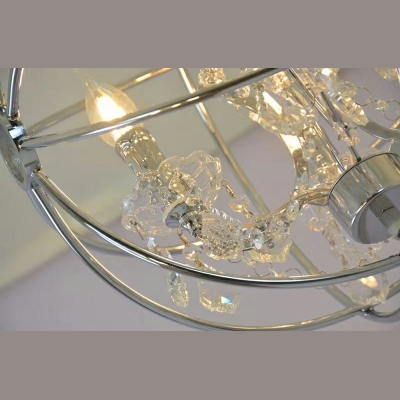 Retro Style 6 Heads Metal Thin Bands Shade Pendant Light Chrome Cage Hanging Lamp with Crystal