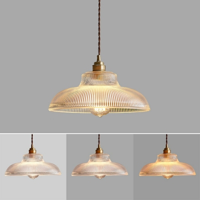 Vintage Saucer Pendant with Ribbed Glass Single Head Suspended Light in Brass for Corridor Hallway
