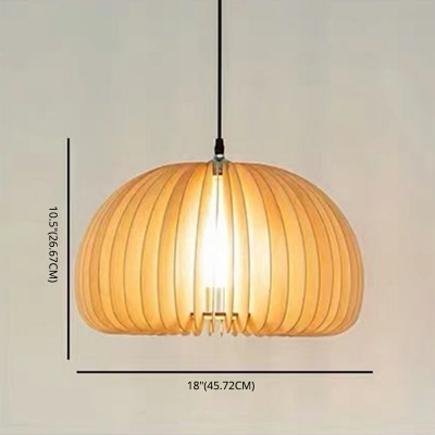 Wooden Dome Pendant Lamp Minimalist 1 Head 18 Inchs Wide Beige Suspension Light for Restaurant