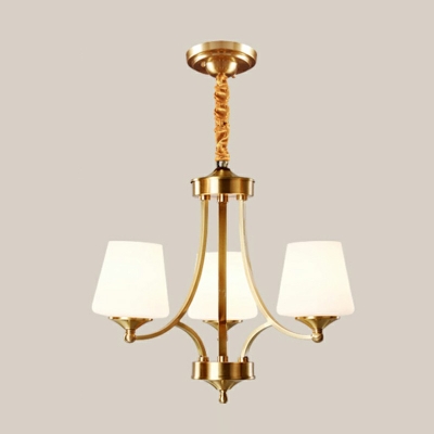 3 Lights Farmhouse Chandelier Single Tier Chandelier Lighting Fixture with Glass in Gold