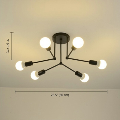 6 Light Metal Semi Flush Mount Industrial Sputnik Ceiling Lighting for Living Room