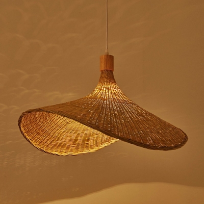 Asian 1 Head Hat Bamboo Pendant Lamp Rattan Hanging Ceiling Lamp for Living Room