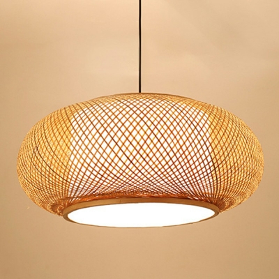 Asian Style Beige Globe Lantern Pendant Light Bamboo Hanging Lamp for Dining Table