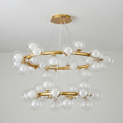 Ball Opal Frosted Glass Chandelier Lighting Modernism  Hanging Light Fixture in Gold
