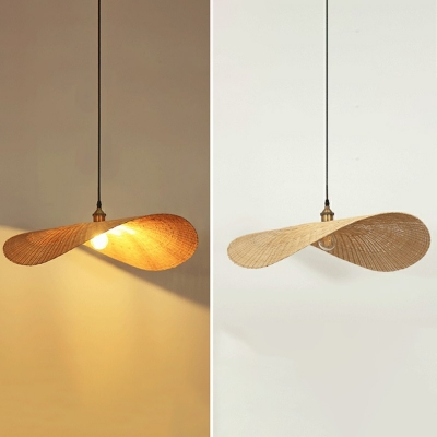 Beige Lotus Leaf Suspension Lighting Simplicity Single Light Bamboo Pendant Light Fixture