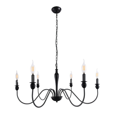 Black Flameless Candle Chandelier Industrial Style Metal Hanging Light with Chain for Living Room