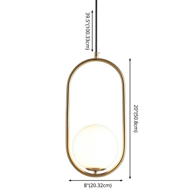 Gold Oval Ring Hanging Light with White Glass Ball Shade Mini Pendant Fixtures for Kitchen