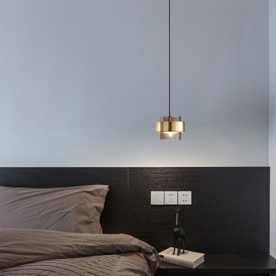 Gold Stunning Pendant Light Embedded with Smoke Gray Glass for Bedroom Dining Room