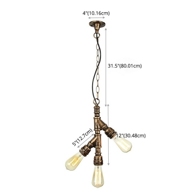 Industrial Living Room Pendant Iron Details 3-Blub 12 Inchs Height Hanging Lamp with Round Canopy
