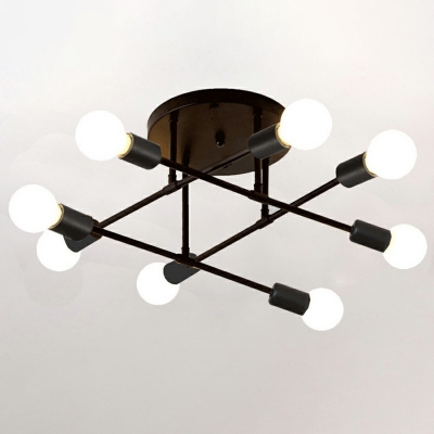 Industrial Retro Ceiling Light with Bare Bulb Circle Metal Ceiling Mount Semi Flush for Living Room