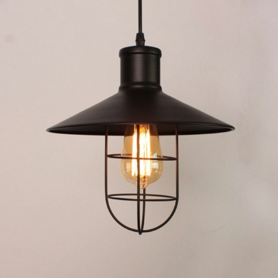 Industrial Retro Wire Cage Pendant Light Metal 1 Light Hanging Lamp in Black