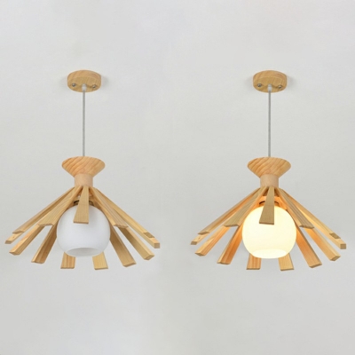 Japanese Cone Pendant Lamp Bamboo Single Bulb Hanging Light Fixture in Wood for Teahouse