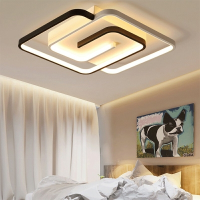 Metal Ceiling Mount Creative Modern Ceiling Light Black and White with 2 LED Lights Acrylic Shade Semi Flush for Hallway