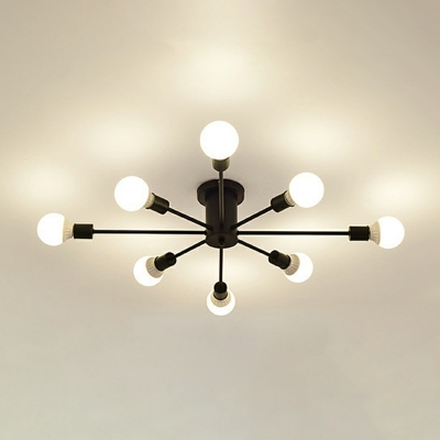 Metal Radial Exposed Bulb Ceiling Light in Industrial Semi Flush Mount for Dining Room