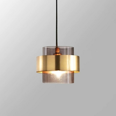 Metal Shade Pendant Nordic Restaurant Cylinder Lid Form 1-Head Hanging Lamp with Glass Shade