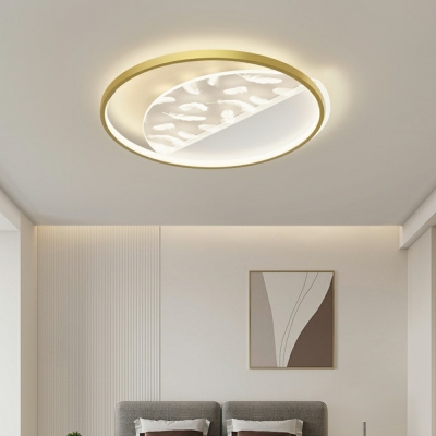 Modern Creative Style Oval Feather LED Ceiling Fixture in Acrylic Indoor Flush Mount in Gold
