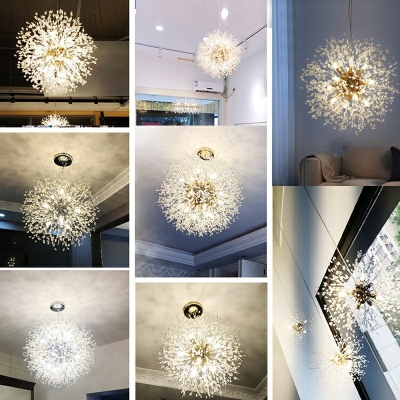 Modern Globe Pendant Light with Crystal LED Firework Chandelier for Bar Cafe Stores Restaurant