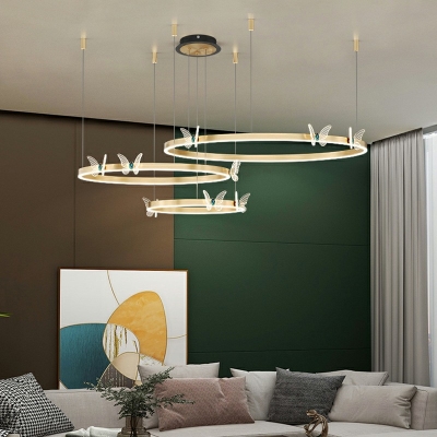 Modern Metal Geometric Pendant Lamp Led Tiered Hanging Ceiling Light in Gold