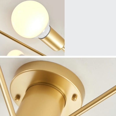 Modern Metallic Gold Semi Flushmount Light Exposed Bulb Living Room Flush Mount Lighting