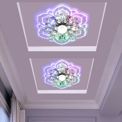 Modernism Lotus Flush Mount Hand-Cut Crystal 1.5 Inch Height LED Hallway Ceiling Lighting in Clear