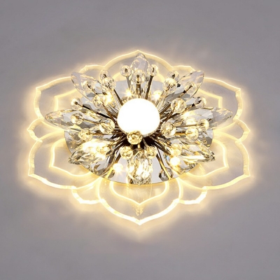 Modernism Lotus Flush Mount Hand-Cut Crystal 1.5 Inch Height LED Hallway Ceiling Lighting in Clear