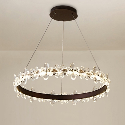 Rotatable Ring Suspension Lighting Crystal Flower Design Modern Dining Room LED Chandelier