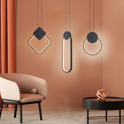 Simple LED Pendant Postmodern Bedroom Metal Hanging Lamp with Arcylic Shade