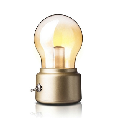 Single-Bulb Minimalist Retro Bulb-Shaped Night Lamp Clear Glass Bedside Table Light