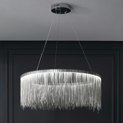 White Tassel Chandelier Postmodern Metal LED Hanging Light Fixture in 3 Colors Light for Bedroom
